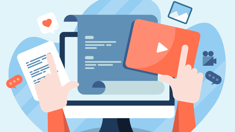 an illustration of a user's hand clicking on a video
